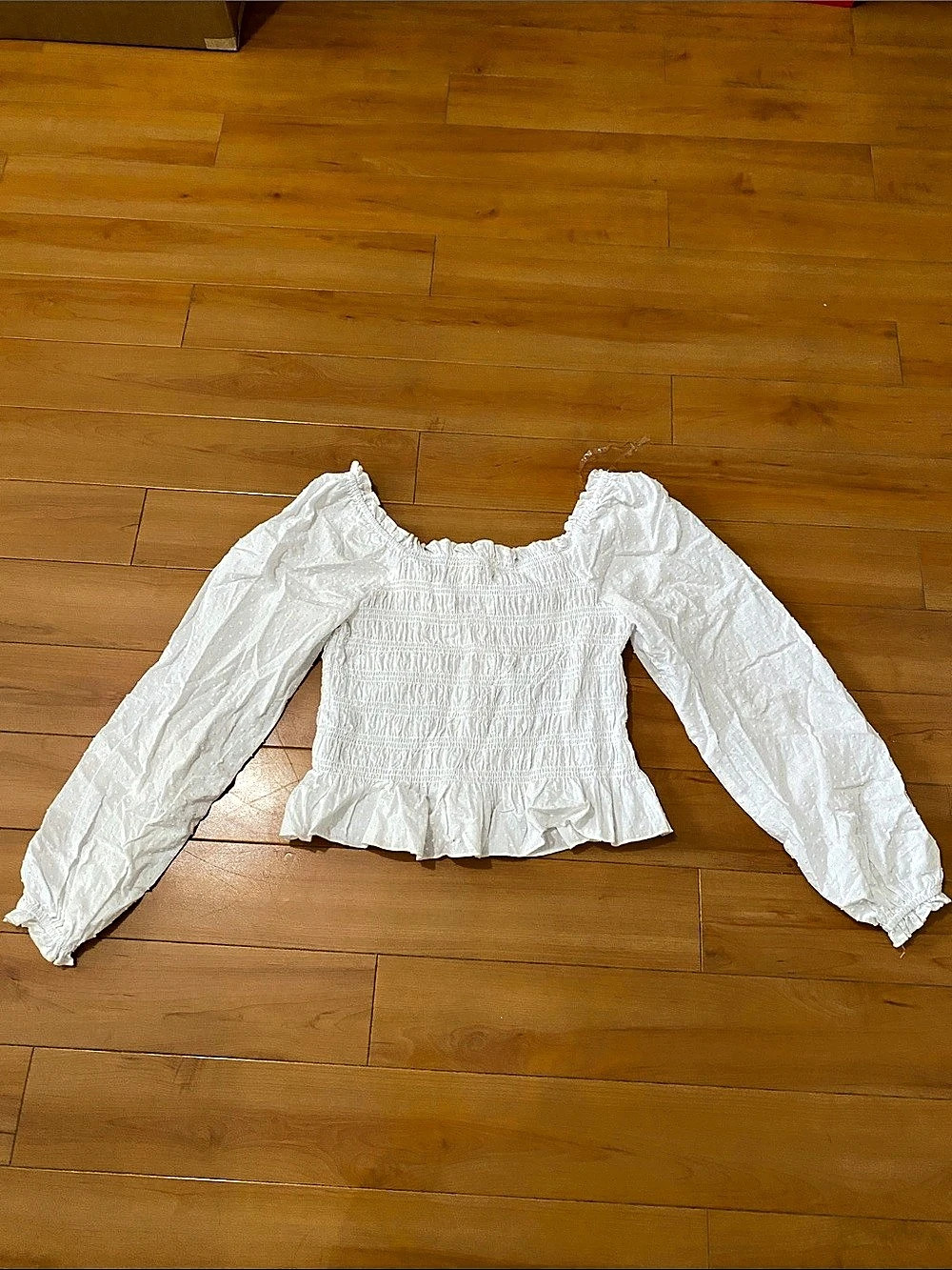 White Smocked Ruffle Blouse Like New